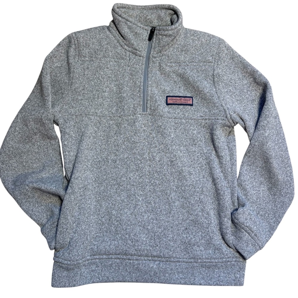 Vineyard Vines Boys Gray Sweater Fleece Quarter Zip Pullover Size Medium